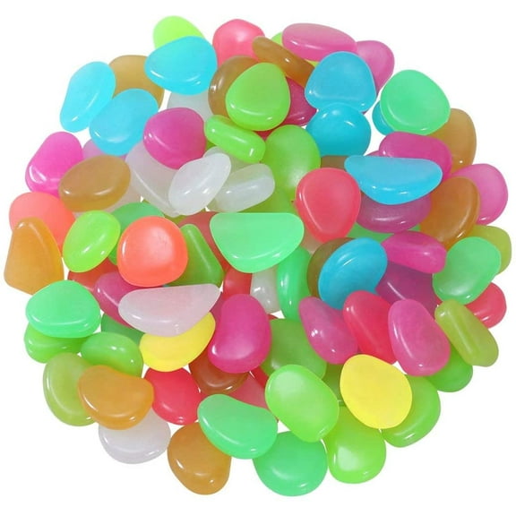 Fridja 100Pcs Luminous Stone Glow in The Dark Pebbles Rocks Decor for Walkway Yard Grass Fish Tank Multicolor