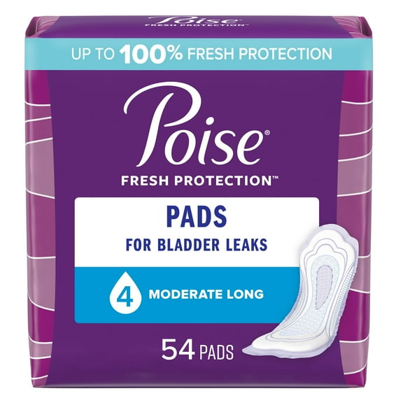 Poise Fresh Protection Female Incontinent Pad Long Length 12.2" L 39299, Moderate, 108 Ct