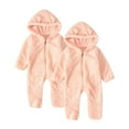 thumbnail image 1 of Kovlvoll 2pc Newborn Baby Clothes Fuzzy Fleece Rompers Zipper Hooded Long Sleeve Solid Color Keep Warm Infant Jumpsuit, 1 of 7