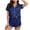 Navy, variant on Women's Satin Pajama Set Short Sleeve Notch Collar Button Up Top with Bow Tie Shorts, 95% Polyester 5% Spandex, M-2XL