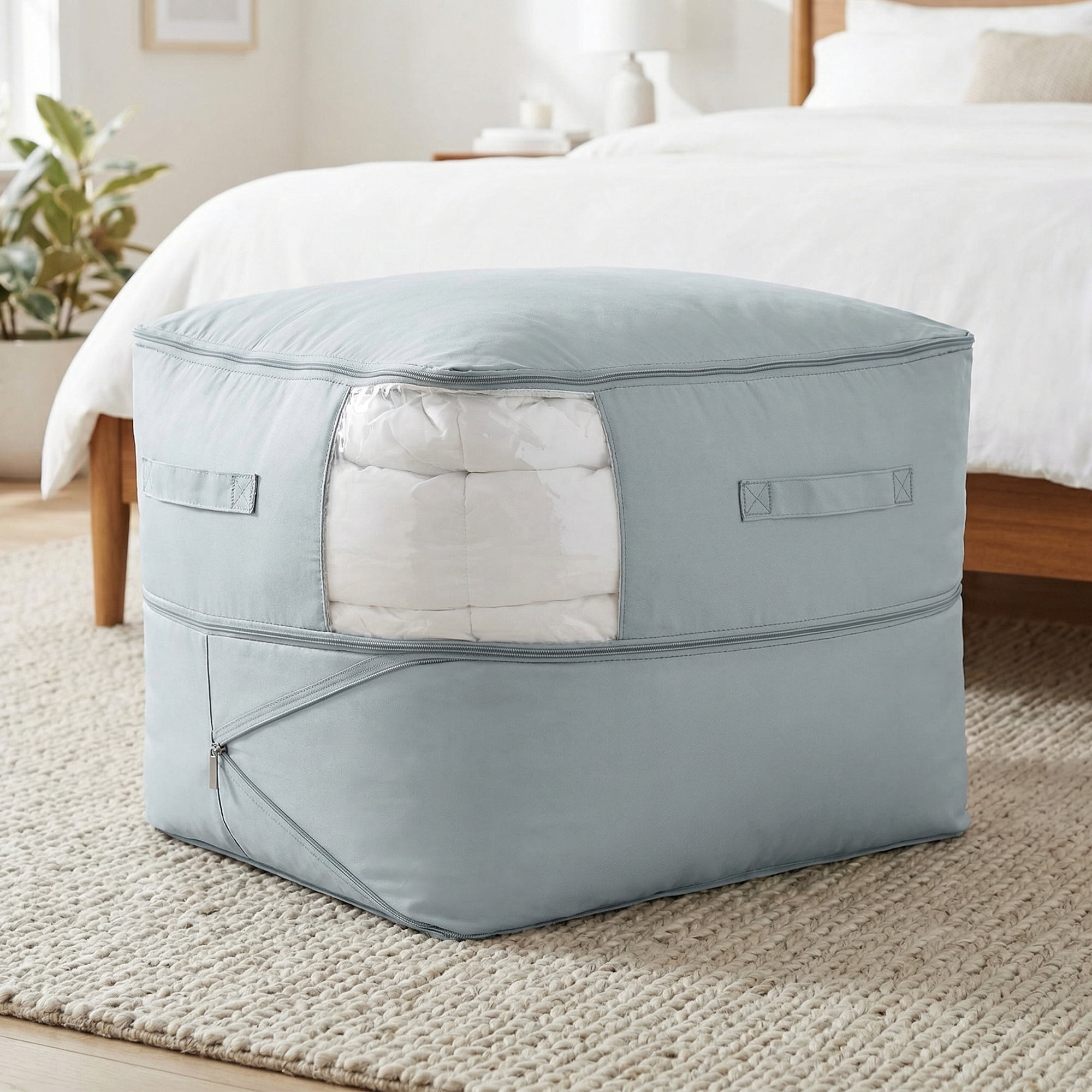 Unique Bargains 1Pc Clothes Expandable Storage Bag Light Grey 21.3*16.5*11.8in