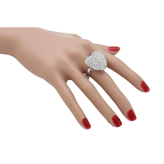 Women Silver Metal Ring Fashion Jewelry Bling Love Heart Friendship Band Size 7.5