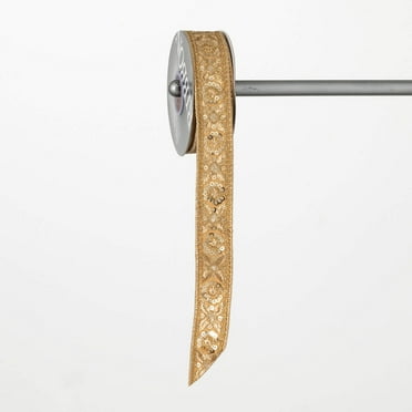 15'L Sullivans Gold On Gold Brocade Christmas Ribbon, Gold