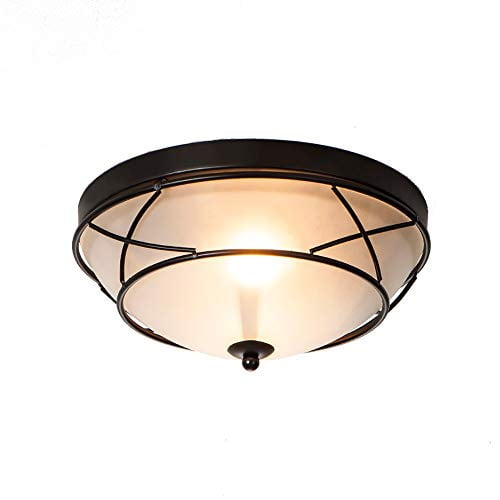Loclgpm 2 Light Glass Black Finish Semi-Flush Mount Ceiling Light, Vintage Ceiling Fixture for Bedroom, Hallway, Kitchen, Bar