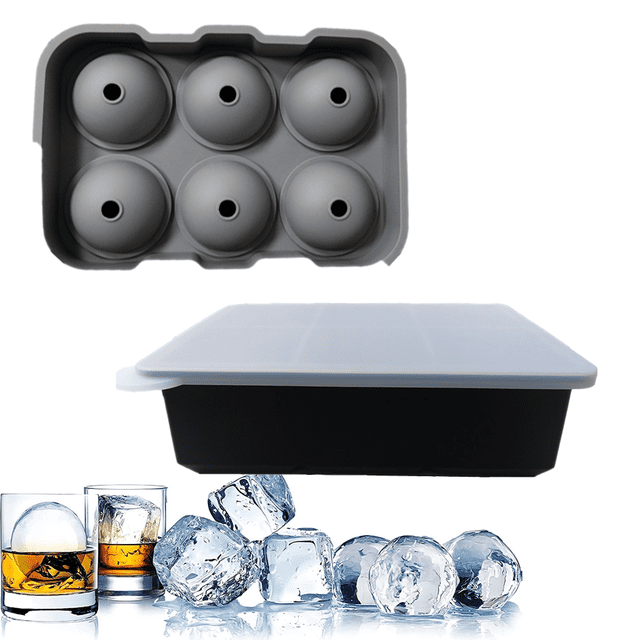 Bandeja grande para cubitos de hielo, molde de bola de hielo de silicona reutilizable, cubito de hielo cuadrado redondo gigante de fácil liberación