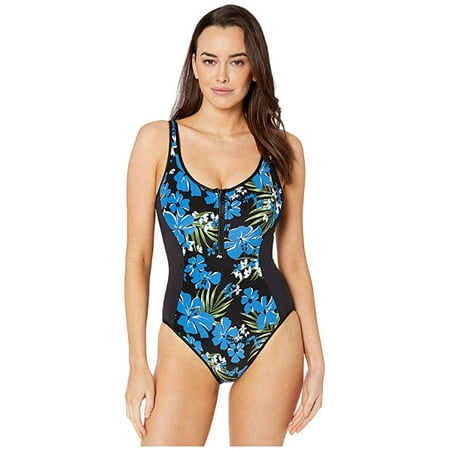 Michael Kors Michael Kors Black Multi Bold Tropical Bliss Front Zip One Piece Swimsuit Us 14 Walmart Com Walmart Com