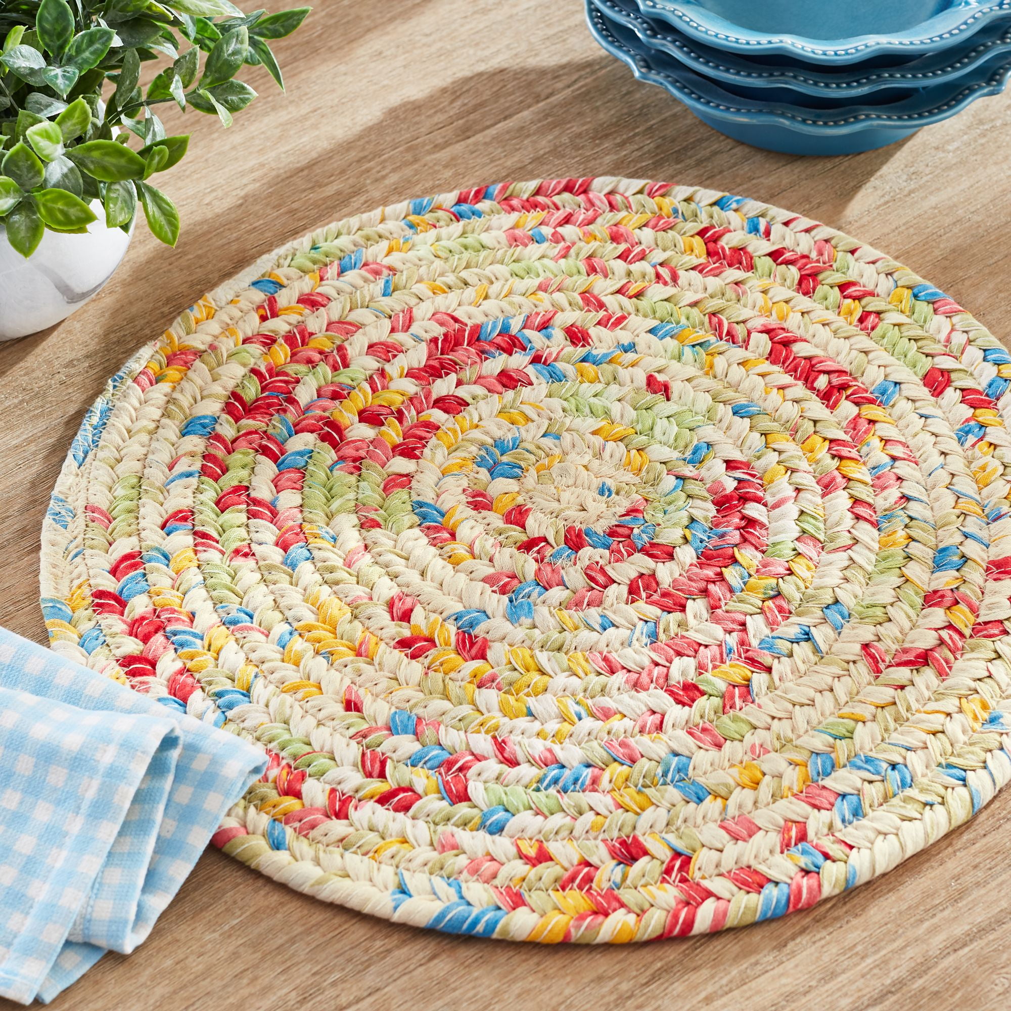 (2 pack) The Pioneer Woman Sweet Rose Braided Placemat, Multicolor, 15" Round