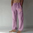 thumbnail image 2 of Aimik Hanes Mens Linen Pants Beach Hawaii Print Casual Summer Casual Pants Elastic Waist Drawstring Baggy Trousers with Pockets-Purple L, 2 of 4