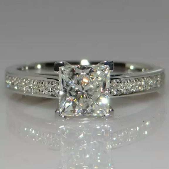 EOEMY Handmade Princess Cut 1Ct Engagement Cz 925 Silver Women Wedding Band Ring Sz4-9