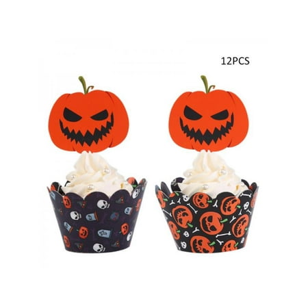 Topumt 12Pcs Halloween Cupcake Toppers and Wrappers Party Decor