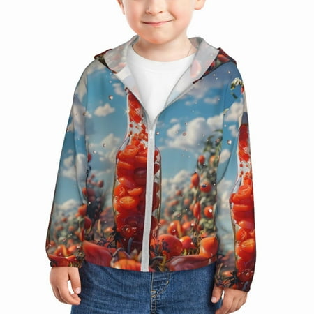 

Lukts Tomato Field Bottle Print Children s Long-Sleeved Sun Protection Clothing Hooded Sweatshirts for Boys and Girls Outdoor Sports-4 Years