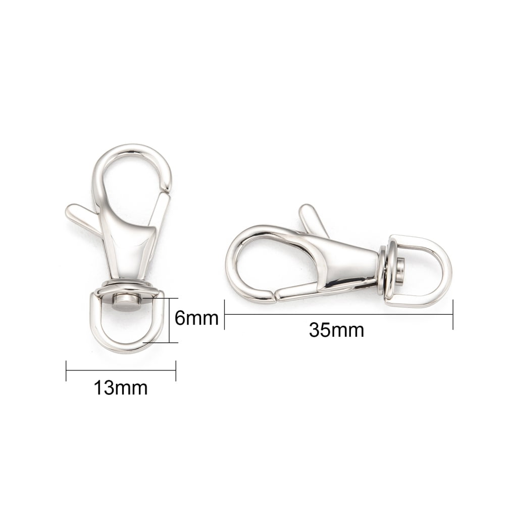 Resistant Polished 316 Surgical Stainless Steel Large Lobster Claw Swivel Clasps Swivel Snap Hooks Stainless Steel Color 35x17x4.5mm Hole: 6x8mm DIY