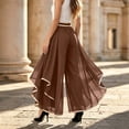 thumbnail image 2 of Levmjia Women's Chiffon Pants High Waisted Ruffled Hem Wide Leg Pants with Gold Trim Elastic Waist Flowy Casual Lounge Trousers for Evening Party, 2 of 5