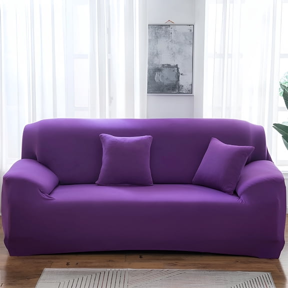 XIBUFE Couch Cover for Living Room,2 Seater Stretch Furniture Protector,Dust-Proof Loveseat Cover - Elastic Fit,Machine Washable,Pet Friendly Home Decor (Purple)