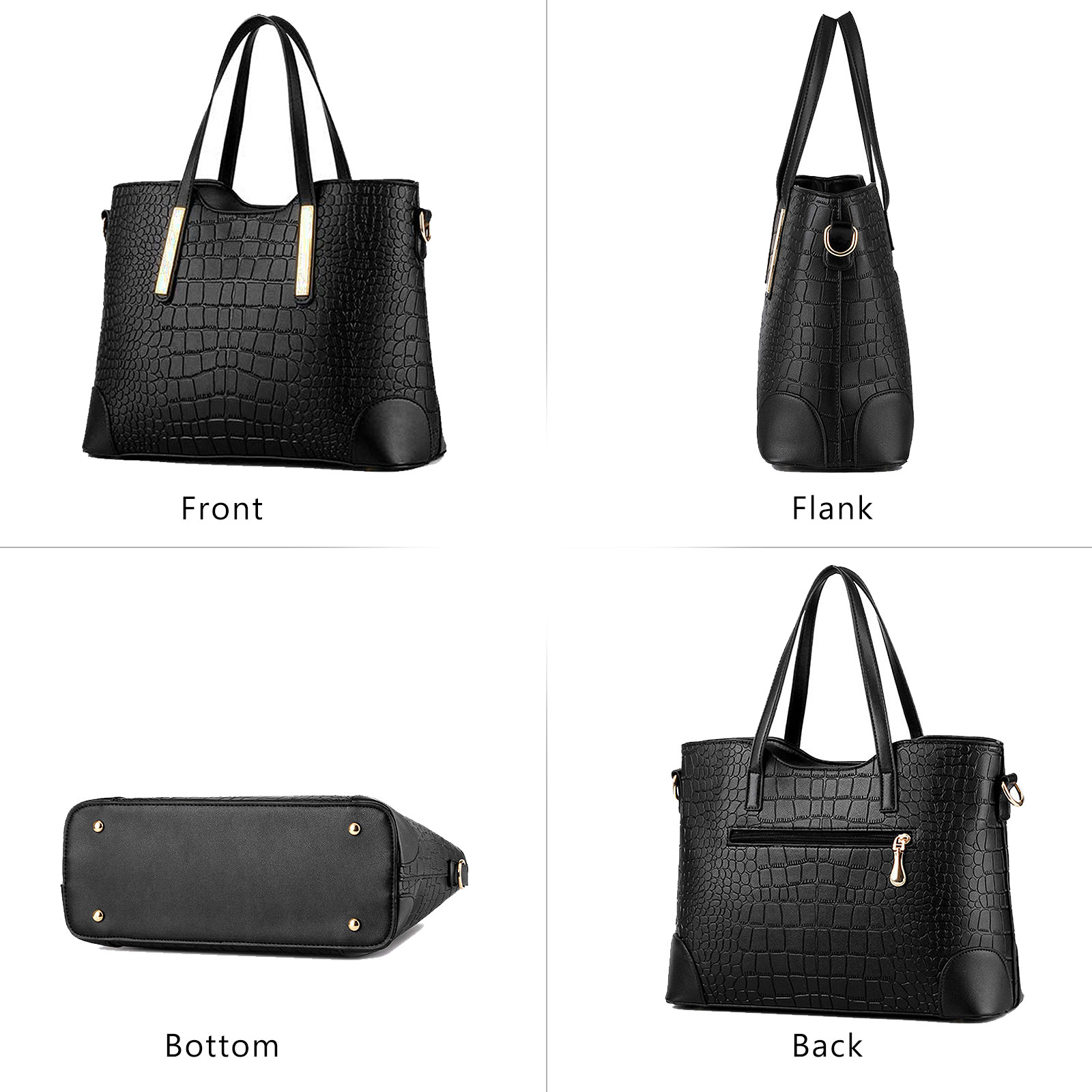 YNIQUE Satchel Purse, Alligator Grain, Black photo 5