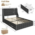 thumbnail image 3 of Bed Frame with Storage - 4 Underbed Drawers & Wingback Headboard, Built-in Charging Station Ports, Diamond Tufted Upholstered Platform, No Box Spring Needed, Sturdy Steel Frame, 3 of 9