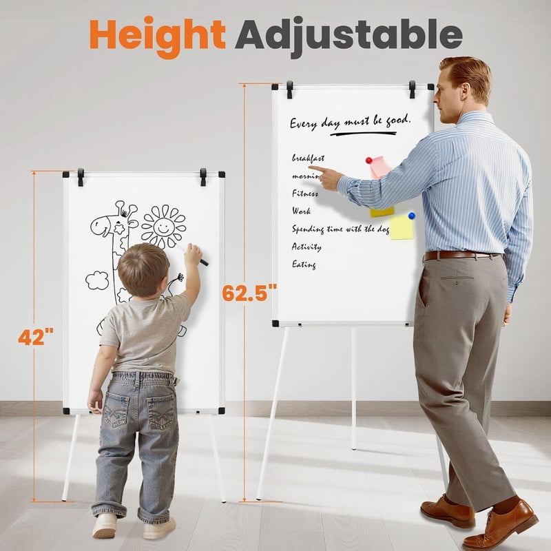 Kelno 40"x28" Magnetic White Board Dry Erase Height Adjustable Portable Tripod Easel Stand, White