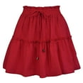 thumbnail image 2 of WREESH Womens Summer Cute High Waist Ruffle Skirt Fashion Solid Color Swingbeach Mini Skirt Pleated Layered Short Skirts Wine, 2 of 4