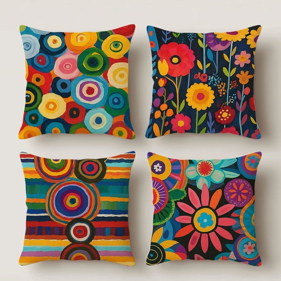 Lavish Cover 14x14 Inch Colorful Abstract Flower Pillow Cover, Boho Art Decorative Cushion Case for Sofa Bedroom, No Insert