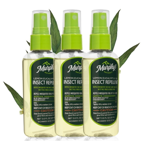 Murphy's Naturals Mosquito & Tick Bug Repellent Spray, Oil of Lemon Eucalyptus for Skin   Outdoor Gear, DEET-Free, 2 Ounce Pump, 3-Pack