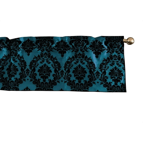Flocked Damask Window Valance 58" Wide Blue Teal