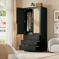 thumbnail image 3 of Studyset 69.5" Rattan Armoire Wardrobe Closet Wardrobe Cabinet With 3 Drawers And 2 Doors,Wardrobe Closet With Hanging Rod,Wooden Wardrobe Cabinets For Hanging Clothes, Tall Standing Bedroom Armoires, 3 of 8