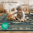 thumbnail image 4 of ODIKA 9'x12' Washable Area Rug Non-Slip, Chair-Friendly Slate Blue Gold Vintage Fish Design Rustic Angler Motif with Cabin Border for Dining Room, Basement, Large Office, 4 of 7