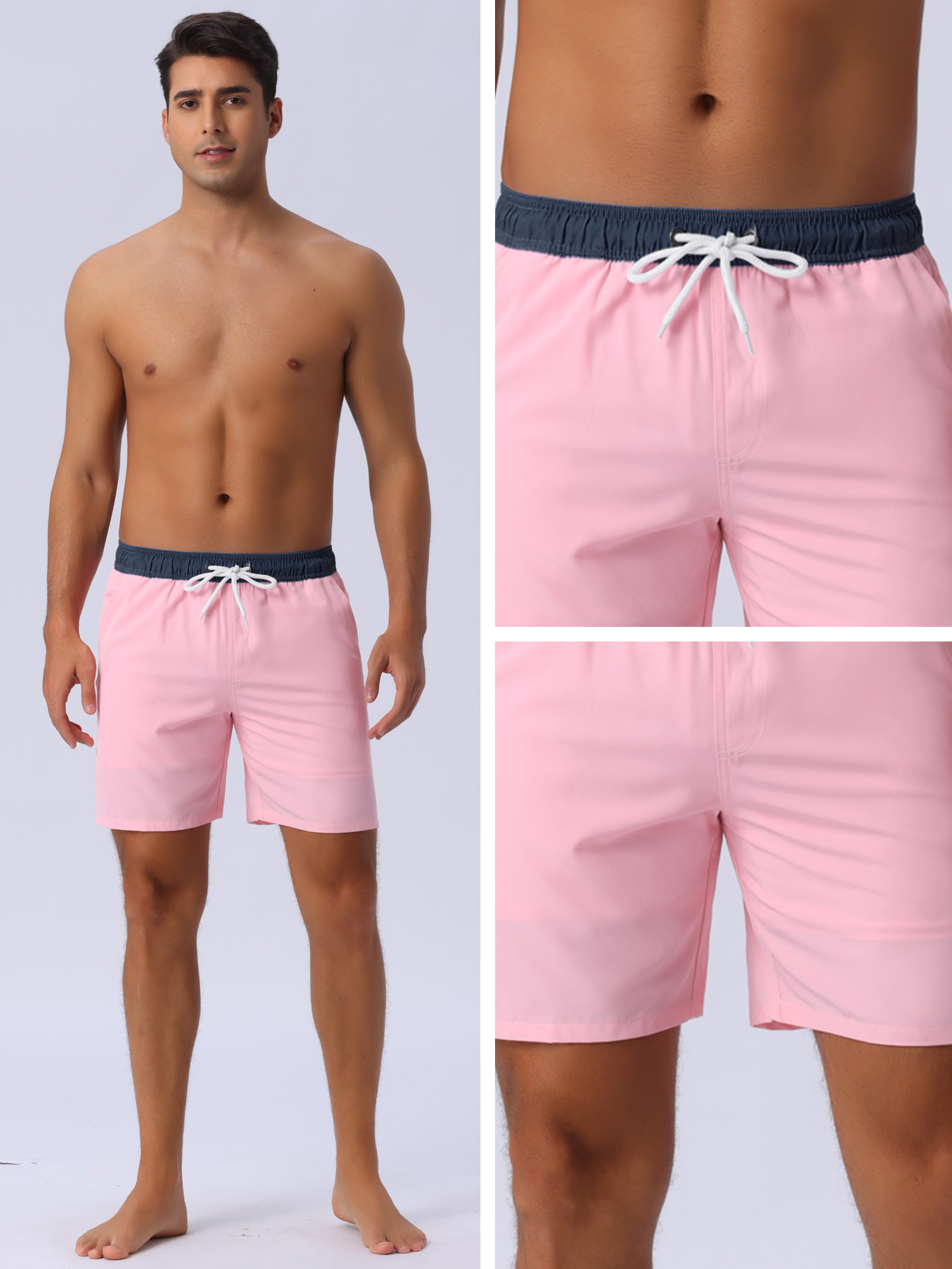 DARING DIVA Men's Lining Surfing Drawstring Swimming Shorts 34 Pink