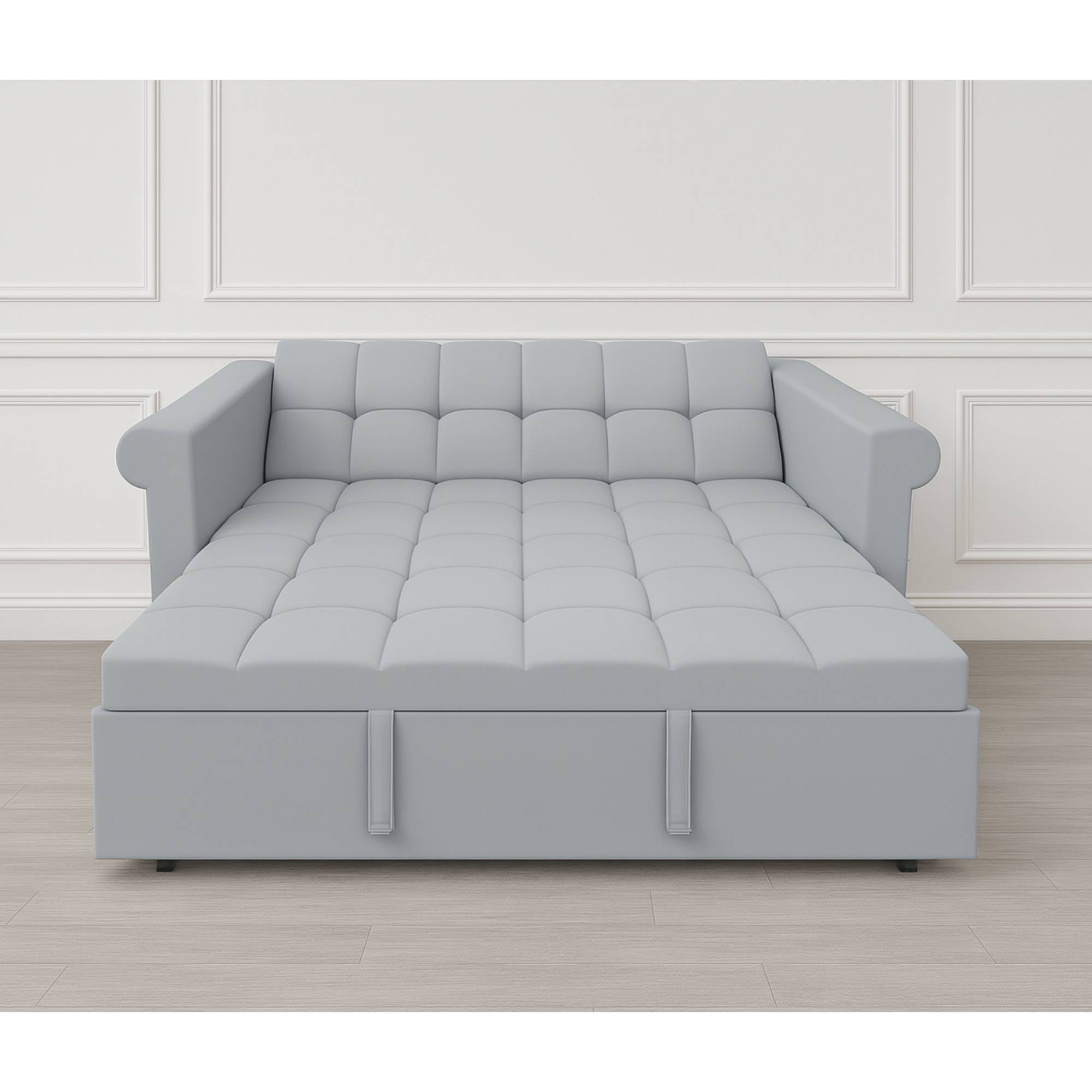 Modern Pull Out Couch Bed, Convertible Sleeper Sofa Bed with Rolled Arms Loveseat Couch for Living Room, Bedroom, Grey