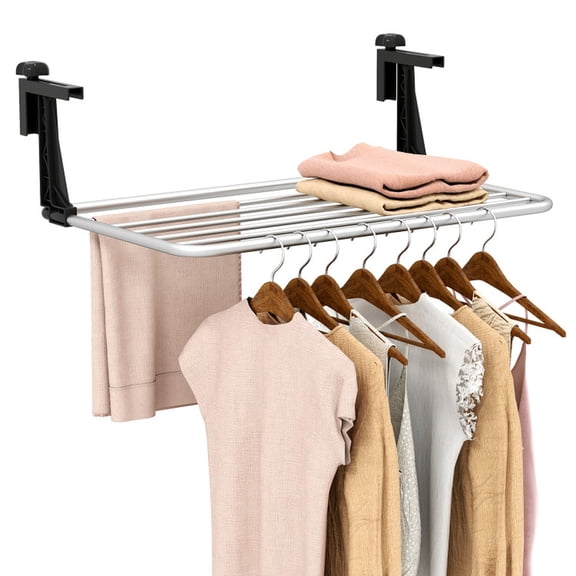 SUGIFT 25.5 Inch Portable Aluminum Clothes Drying Rack Foldable Towel Rack with 7 Bars Adjustable Bracket Spacing Rustproof for Balcony Railing Windowsill and Radiator Indoor Outdoor Use