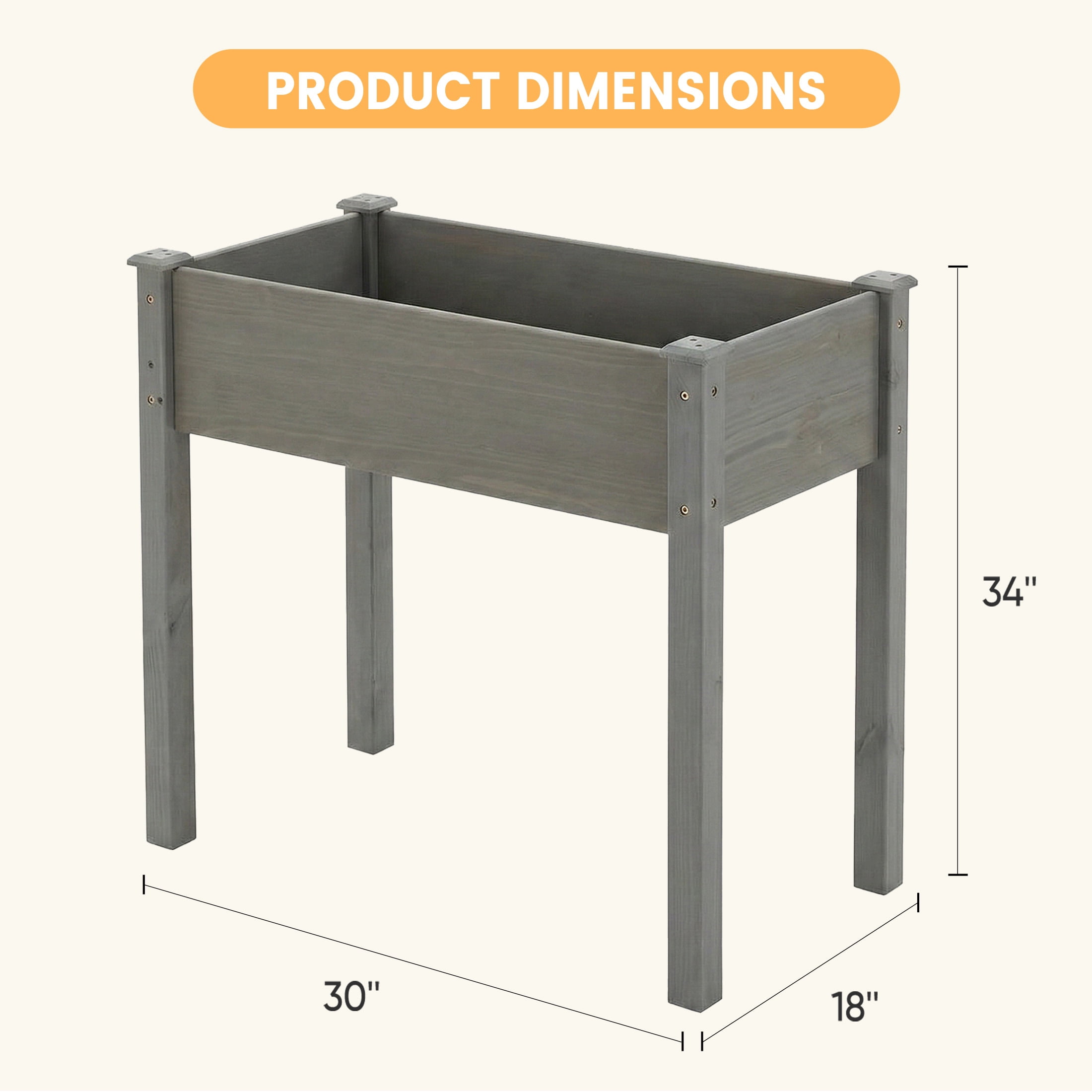 EDX Wooden Raised Garden Bed, Outdoor Planter Box Kit for Vegetables, Flowers and Herbs, Gray
