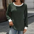 thumbnail image 2 of Lenpel Women's Tunic Tops Ribbed Knit Long Sleeve Crew Neck Color Block T Shirts Casual Tee Blouses Loose Lightweight Sweaters(Green,Small), 2 of 6