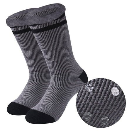 

Three street Hiking Warm Slippers Socks Heated Home Sleeping Thermal Gear Fuzzy Extra Heated Skiing Non Slip Grip Insulated Thick Heavy Crew Socks Grey Black Stripe 1 Pair L