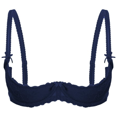 Aiihoo Women 1/4 Cup Lace Shelf Bra Balconette Underwired Demi Shelf Bra Sheer Bralette Navy Blue 5XL