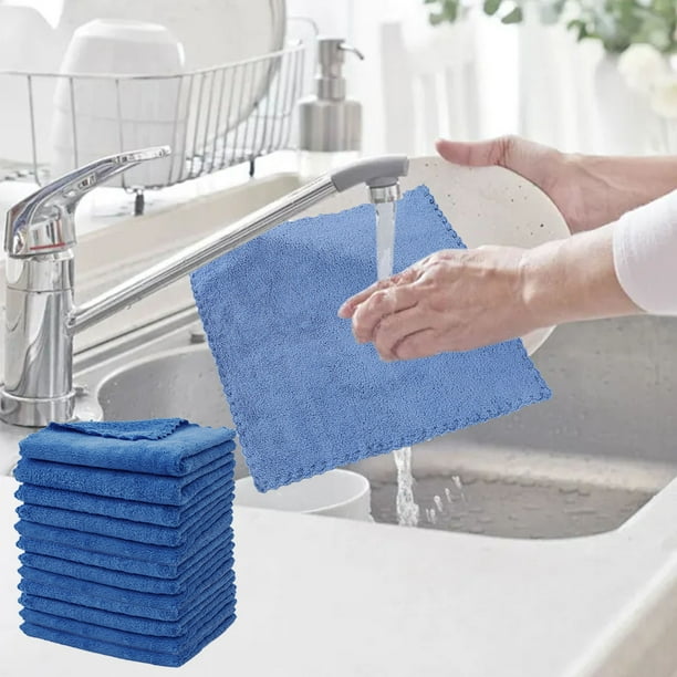 Paños de cocina de fibra ultrafina - pack de 12, 30x30cm, toallos de cocina muy absorbentes para platos y limpieza - blanco, beige, gris, azul