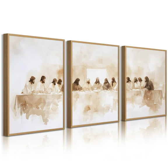 UNFFRAMED Luvia Set of 3 Faith Inspired Last Supper Wall Art Poster Classic Renaissance Style Christian Artwork for Dining Room Living Room Set 3 Prints 8x12