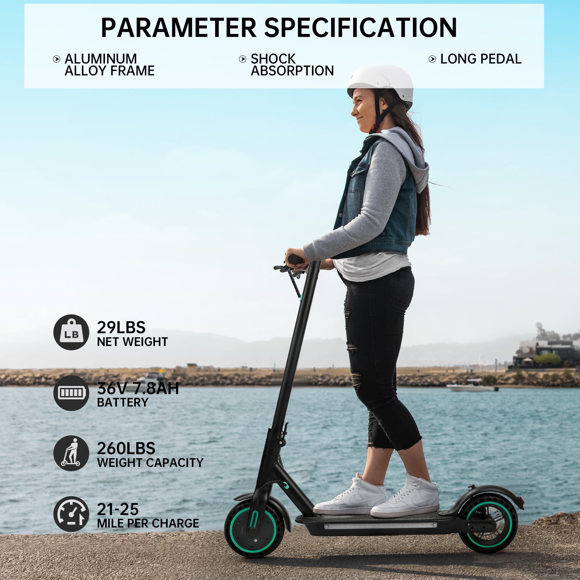 VIPQV 8.5" Electric Scooter for Adult, Folding Electric Scooter with 350W Motor, 21 MPH Max Speed, 25 Miles Long-Range and Deck Lights, Black