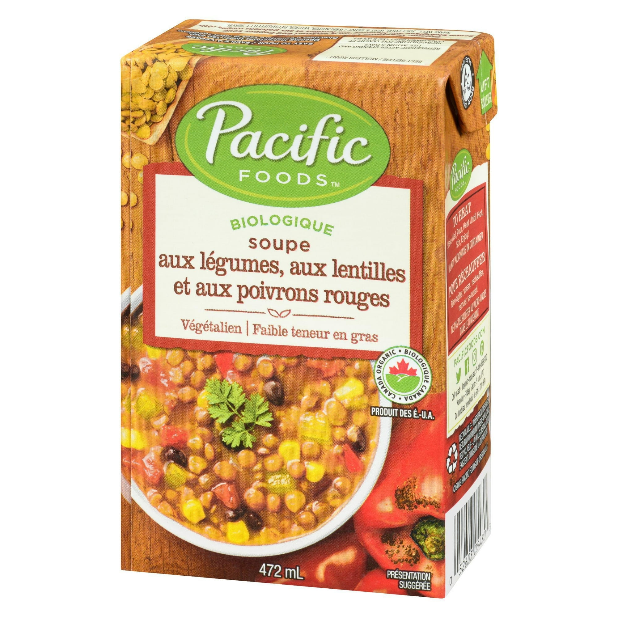 Pacific Foods Soupe Legumes Lentilles Poivrons Rouges
