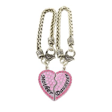 Matching Mother Daughter Bracelets Set | Heart Charm Jewelry Gift For Mom & Daughter | Silver Plated With Extender