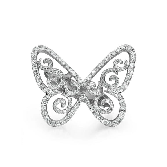 Messika 0.78Cttw Butterfly Arabesque Diamond Ring 18K White Gold Size 53 US 6.25