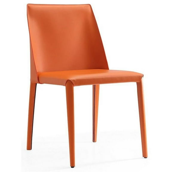 Pemberly Row 17.32" Contemporary Leather Dining Chair in Coral Orange (Set of 2)