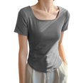 thumbnail image 4 of B91xZ Haut Court à Manches Courtes pour Femmes Mode Col Rond T-Shirt Manches Courtes Printemps Été Blouse Ample, Gris Foncé TG, 4 of 4