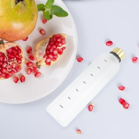 

Plastic Space Cup Large-Capacity Transparent Frosted Water Cup Copper Lid Water Bottle with Time Marker 1000ML White