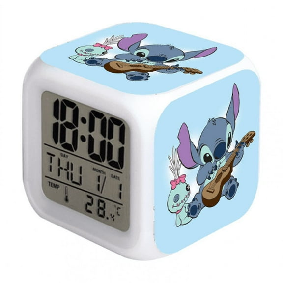 BAIZOHAI Digital Alarm Clock for Kids, Cartoon Stitch Pattern 7 LED Color Changing Wake Up Clock with Thermometer Function and Night Light, Gift for Boys Girls A93-1799 DSN529-787