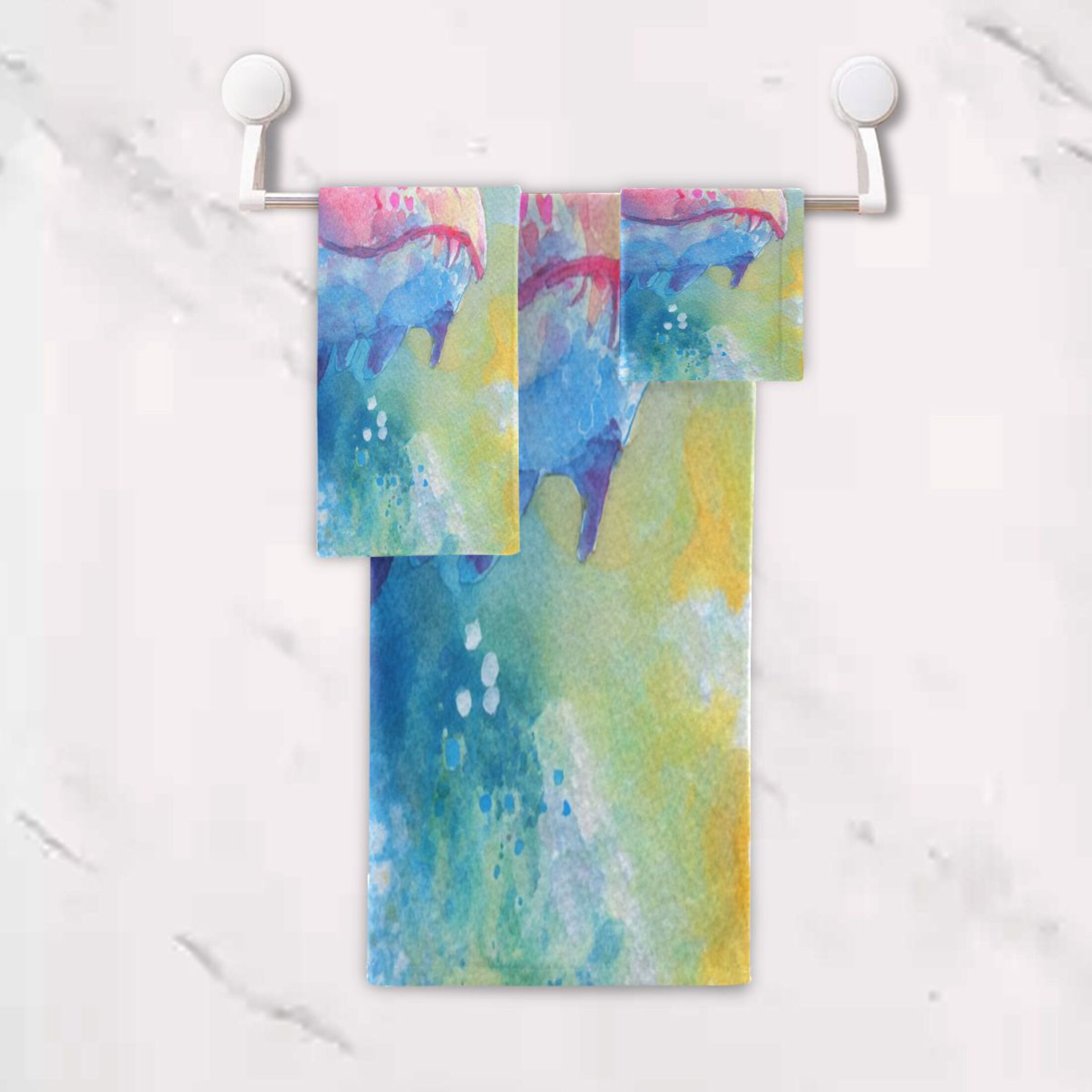Three-Piece Towel Set Face Towel Towel Set Hand Towel Bath Towel Cotton Bath Towels Bath Towel Sets Hand Bath Towels Beautiful Watercolor Dragon