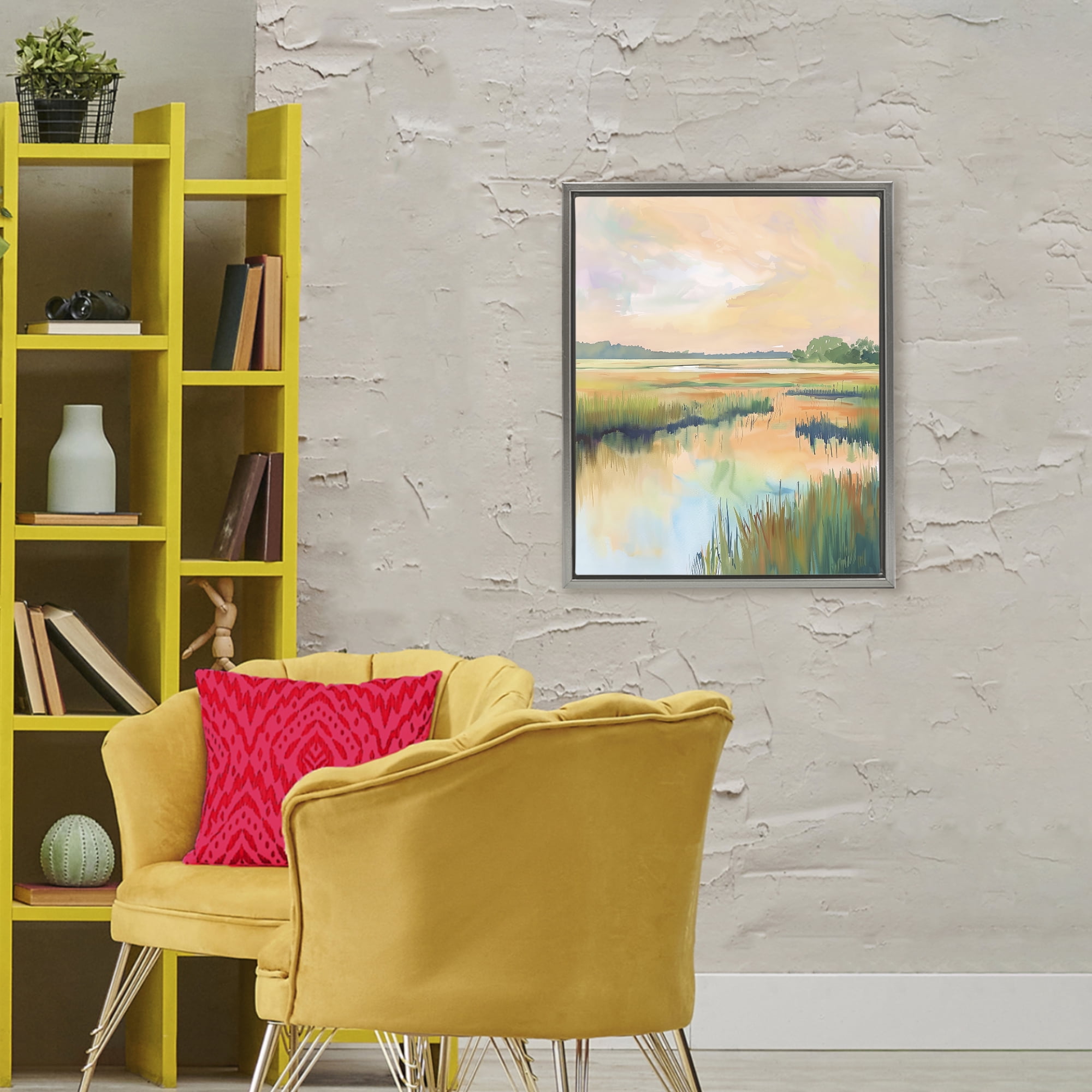 Stupell Industries Marsh Sunset over Tranquil Stream Gray Framed Floater Canvas Wall Art, design by LSR Design Studio