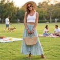 thumbnail image 6 of Womens Elegant Flowy Maxi Skirt Pleated Tiered Cotton Linen A-Line Elastic Waist Midi Skirt, 6 of 8