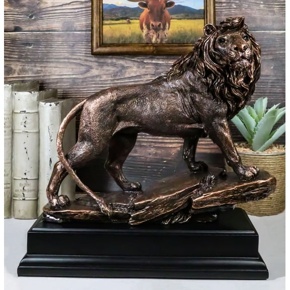 King Of The Jungle African Lion On Pride Rock Bronze Electroplated Figurine