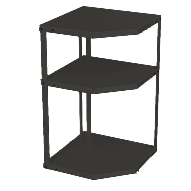 Estante esquinero de cocina, estante festoneado, estante estable para utensilios de cocina de acero al carbono que ahorra espacio para ollas y sartenes, 3 niveles, negro, 27x27x45,5 cm
