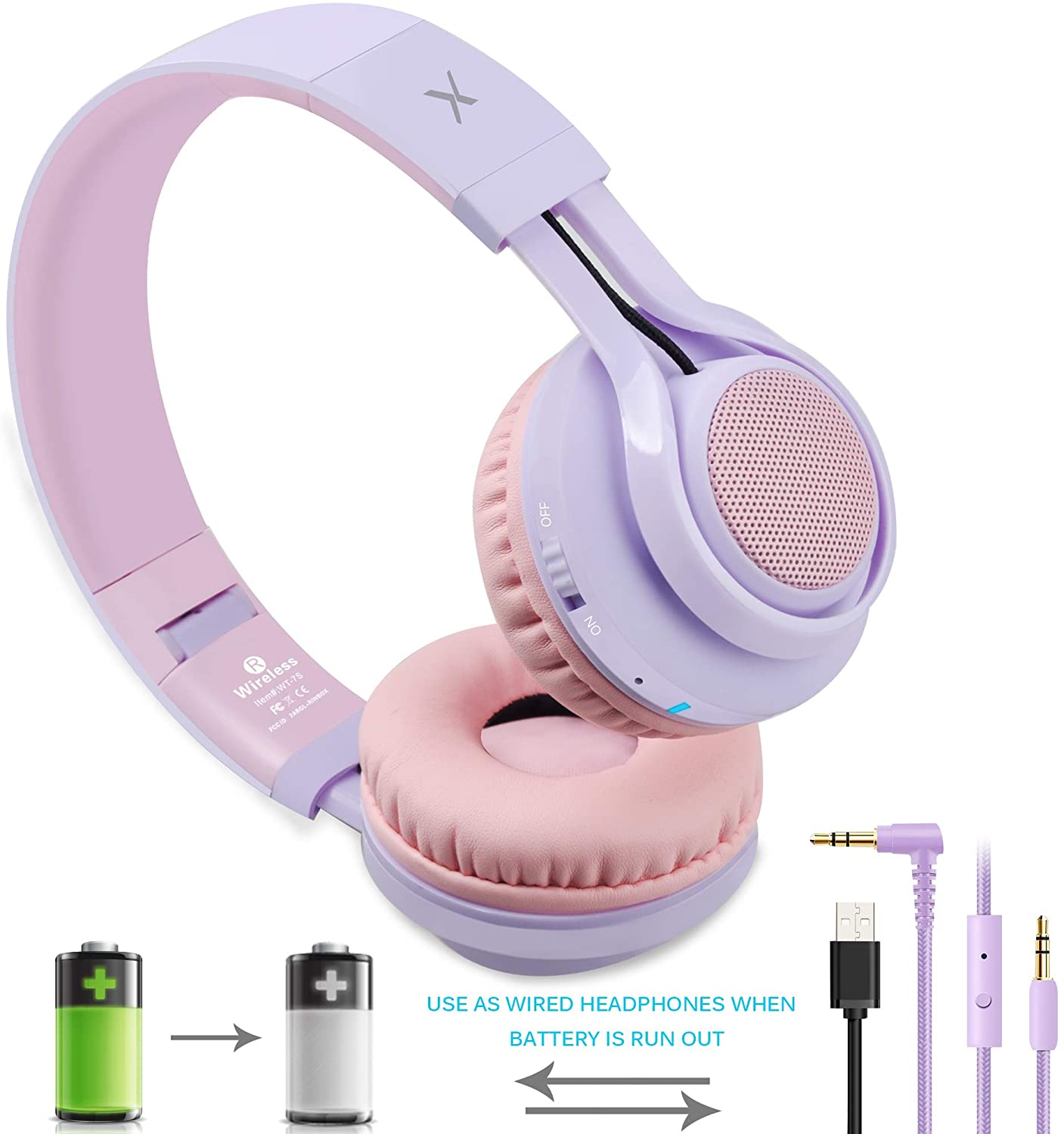 Riwbox WT-7S Bluetooth Headphones Light Up, Foldable Stero Wireless Headset with Microphone and Volume Control for PC/Cell Ph